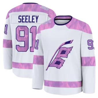 Men's Ronan Seeley Carolina Hurricanes 2024 Hockey Fights Cancer Practice Jersey - White Premium