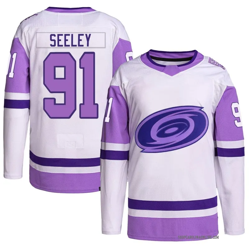 Youth Ronan Seeley Carolina Hurricanes Hockey Fights Cancer Primegreen Jersey - White/Purple Authentic